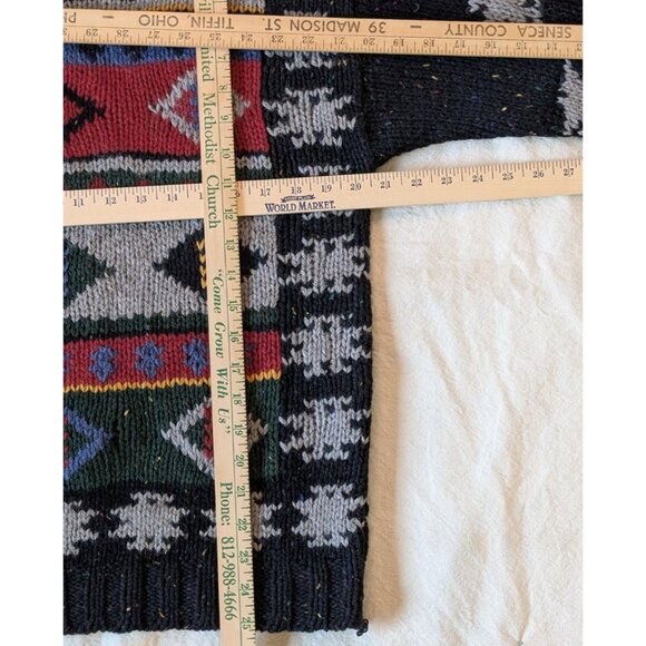 Woolrich VTG Southwetern Thick Knit Sweater Wool 80s 90s Black Tribal Boxy MED - Picture 6 of 6